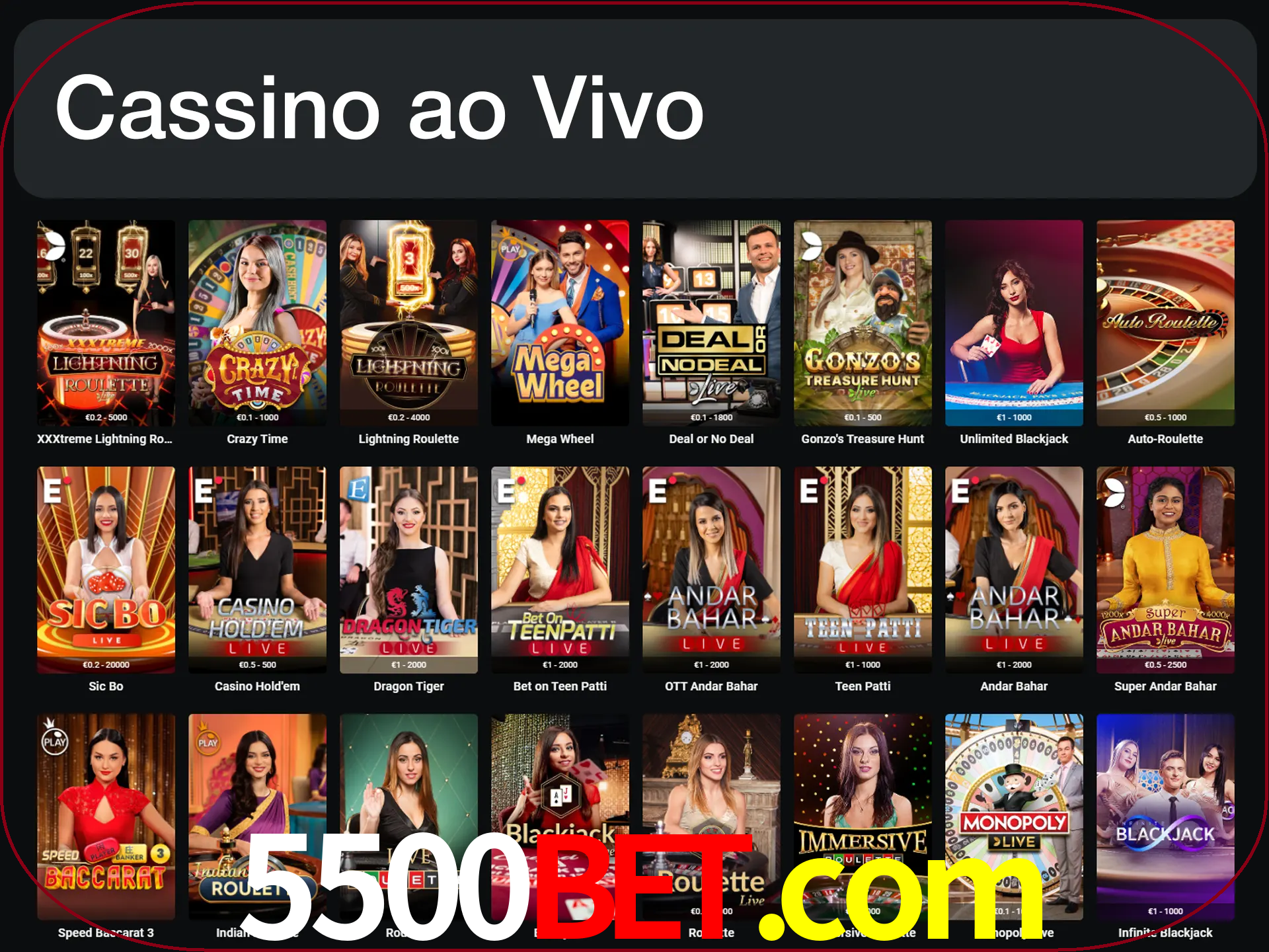Jogue jogos de cassino com um verdadeiro dealer.